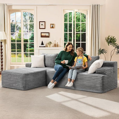 Hobestluk Boneless Couch Modular Sectional Sofa L-Shape Cloud Couch Lounge | 96" Left Facing Chaise Pale Gray,Memory Foam,Removable Cover,Non-slip Bottom,No Assemble Required,Furniture for Small Home