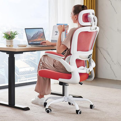 TRALT Office Chair Ergonomic Desk Chair, 330 LBS Home Mesh Office Desk Chairs with Wheels, Comfortable Gaming Chairs (1, Red)