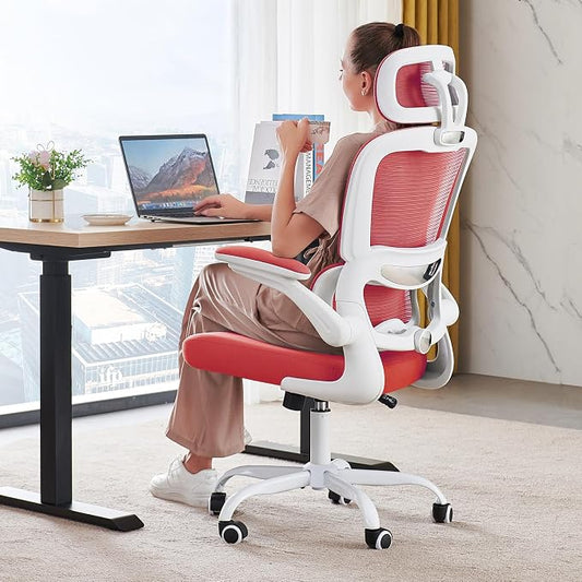 TRALT Office Chair Ergonomic Desk Chair, 330 LBS Home Mesh Office Desk Chairs with Wheels, Comfortable Gaming Chairs (1, Red)