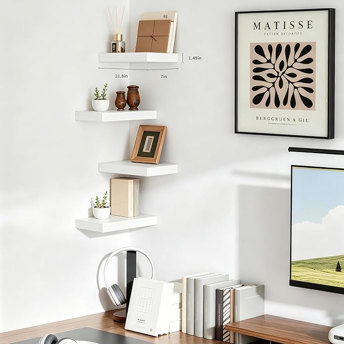 Floating Shelves for Wall 12 inch White Shelves Bathroom, Bedroom and Living Room, Wall Shelves & Book Shelf, Hanging Shelf, Modern Wooden Wall-Mounted Floating Shelf, Set of 2