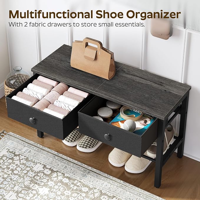 YATINEY Hall Tree with Bench and Shoe Storage, Entryway Bench with Coat Rack, 4-in-1 Coat Rack Shoe Bench, Multifunctional, for Front Door, Hallway, Foyer, Charcoal Grey and Black MT05BC