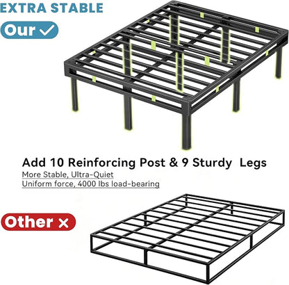 NKZ Box Spring Full Size, 14 inch All-in-One Box Spring with 9 Legs for Full Bed, 4000lbs Heavy Duty Metal Mattress Foundation with Fabric Cover, Noise Free, Easy Assembly, Black