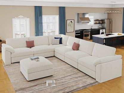 EASE MOOSE Sectional Modular Sofa,Luxury Comfty Sectional Deep Seat Couch for Living Room,Solid Wood Frame Sofa,Removable and Washable,White