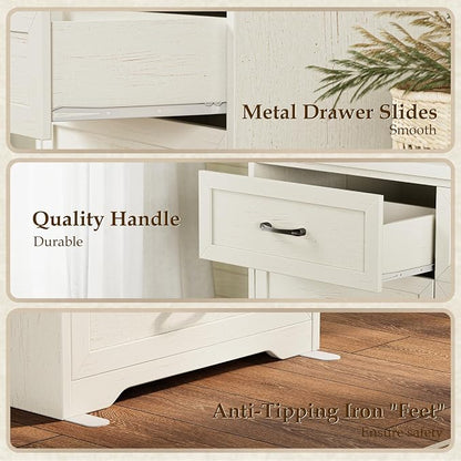 AODK Farmhouse Tall 6 Drawer Dresser for Bedroom, 5-Tier Vertical Storage Chest with Mixed Drawers, Engineered Wood Frame with Anti-Tip Safety, American Country Furniture, Vintage White
