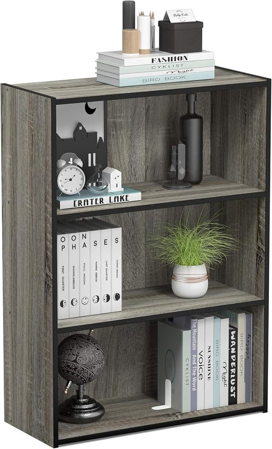 Furinno PASIR Book Shelf, 3-Tier Bookshelf, Storage Shelves Bookcase, 9.7 x 23.7 x 31.5, for Living Room, Bedroom, Home Office, French Oak