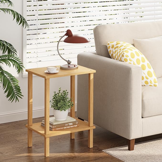TUTOTAK End Table, Side Table, Nightstand, 2-Tier Storage Shelf, Sofa Side Table for Small Space, Living Room, Bed Room Natural TB01BN034
