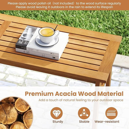 Tangkula 6 Pieces Patio Acacia Wood Dining Set, Outdoor Rectangular Table with 1.97” Umbrella Hole, Bench and Cushioned Chairs for 6, for Deck, Yard and Poolside