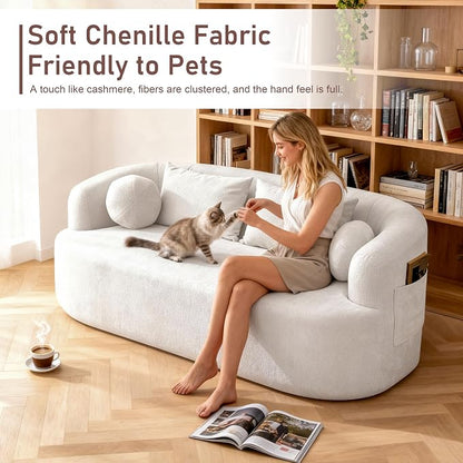 Loveseat Sofa for Small Space, 67.3" Boneless Love Seat Sofa with Side Pocket & 4 Pillows, Foam and Spring Filling, Soft Chenille for Living Room, Apartment, Bedroom, No Assembly
