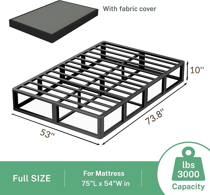 VIPSHOW 10 Inch Full Metal Bed Frame Round Corner Low Platform Bed Frames 3000 LBS Heavy Duty Steel Slats Support Mattress Foundation No Box Spring Needed, Noise Free, Easy Assembly, Black