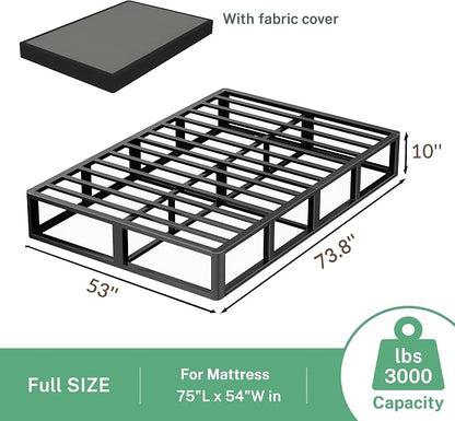 VIPSHOW 10 Inch Full Metal Bed Frame Round Corner Low Platform Bed Frames 3000 LBS Heavy Duty Steel Slats Support Mattress Foundation No Box Spring Needed, Noise Free, Easy Assembly, Black