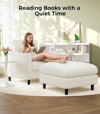 Welzona Sofa Accent Chair with Ottoman, 33" Reading Chair and Ottoman Set for Bedroom, Tool-Free Setup Living Room Accent Chairs, Comfy Arm Chairs Living Room, All-Wood Reading Nook, Beige