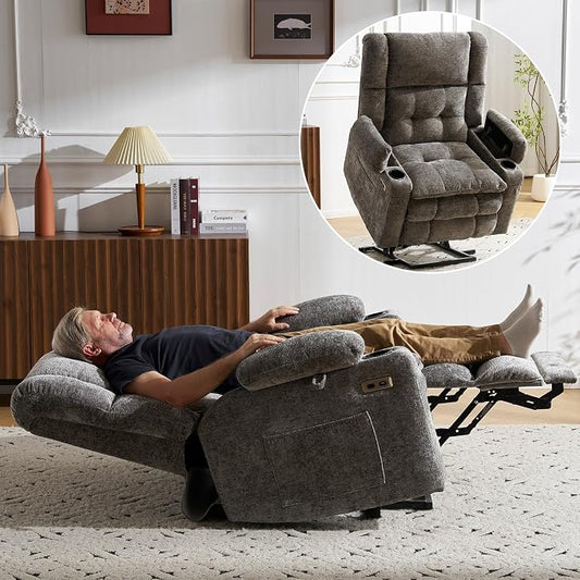 Power Lift Recliner Chair for Elderly with Massage and Heat, Dual Motor Electric Lift Chair with Arm Storage, Lay Flat Recliner for Big and Tall, Infinite Position, Gray