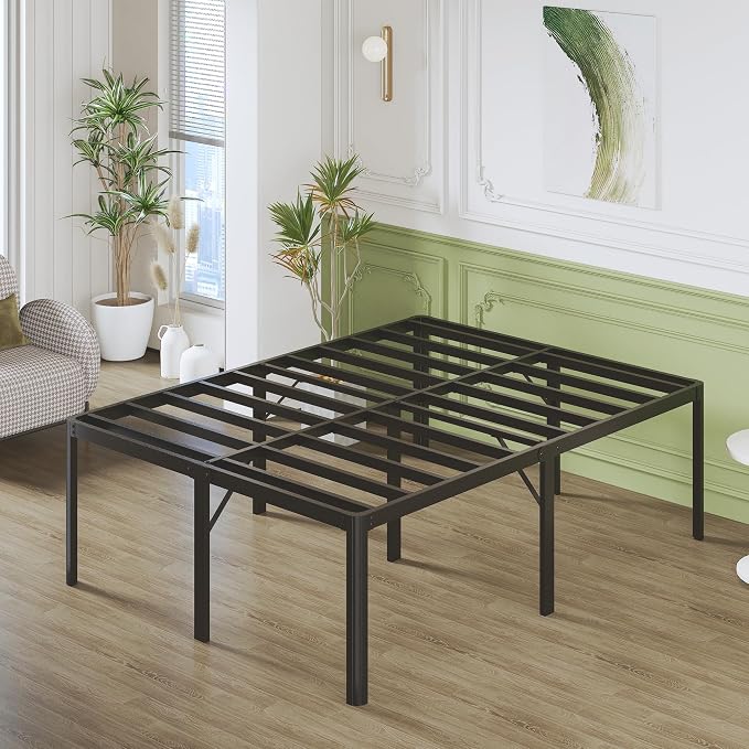 Lutown-Teen 25 Inch High Queen Bed Frame with Rounded Corner Legs, Heavy Duty Metal Queen Platform Bed Frame with Steel Slats Support, No Box Spring Needed, Noise Free, Easy Assembly