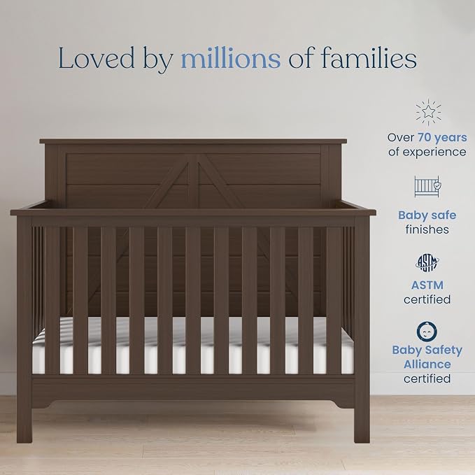 Child Craft Woodland Design 4-in-1 Convertible Baby Crib Nursery Furniture - Baby Bed, Toddler Bed and Full Size Bed, 3 Adjustable Mattress Positions, Real Wood, Baby Safe Finish (Brushed Truffle)