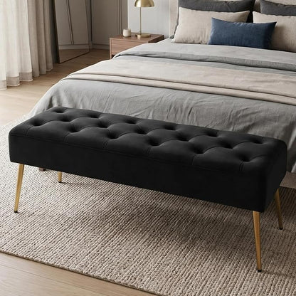 DUHOME Button-Tufted Ottoman Bench, Upholstered Bedroom Benches Velvet Footrest Stool Accent Bench for Entryway Dining Room Living Room Bedroom End of Bed, Black