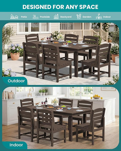 SERWALL Patio Dining Sets for 6 Person, HDPE Dining Set with 6 Armless Chairs, Coffee