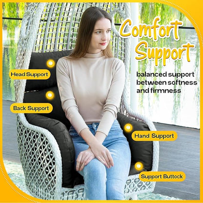 MAGIC ELEPHANT Egg Chair Cushion, Memory Foam Indoor Outdoor Hanging Egg Chair Cushion Replacement, Patio Basket Swing Cushion with Headrest (Black)