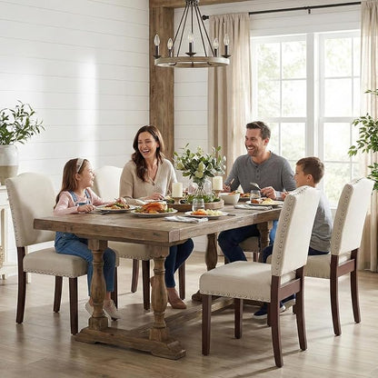 Upholstered Parsons Dining Chairs Set of 4, Modern Dining Room Chairs with Back, Fabric Kitchen Side Chairs with Wood Legs, Nailhead Trim for Dinner Farmhouse Restaurant, Beige