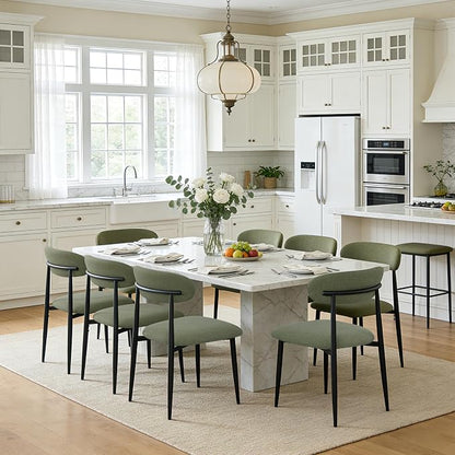 FREKEN Modern Upholstered Dining Chairs Set of 8, Mid-Century Metal Frame Linen Fabric Side Chair for Kitchen Dining Room, 350lbs Capacity, Green