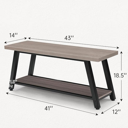 43" Farmhouse Entryway&End of Bed Wood Bench,Light Grey | Skandiquip 43"47" Wood Farmhouse Entryway Bench, Mid Century Rustic End of Bed Bench for Mudroom, Living Room & Kitchen