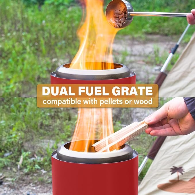 HGD 9.6 x 7.1 in Small Tabletop Fire Pit, Portable Mini Smokeless Table Top Firepit, Low Smoke Camping Stove for Outdoor & Patio, Fueled by Pellets or Wood, with Travel Bag, Stainless Steel, Red