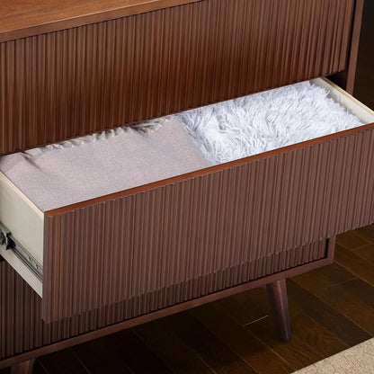 Teamson Home 30″ Wide Fluted Dresser with 3 Push-Open Drawers, Deep Storage with Natural Fluted Front Texture, Solid Rubber Wood Feet and Real Veneer Finish for Bedroom or Living Room, Walnut | 3 Push-Open Drawers, Deep Storage with Natural Fluted Fron...