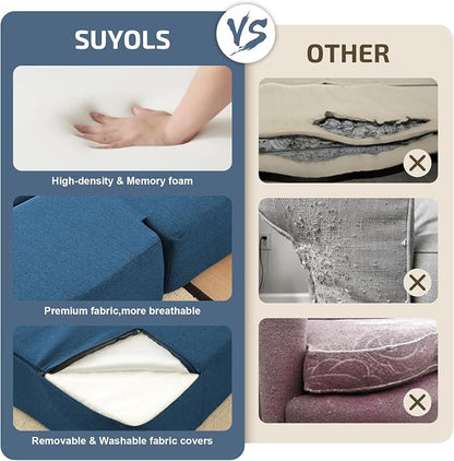 SUYOLS 2-in-1 Folding Sofa Bed with Pillows - Folding Chair Floor Couch & Sleeping Mattress - Washable Cover & Memory Foam Sleeper Chair for Living Room/Guest Room/Apartment/Loft, Navy Blue, Twin XL