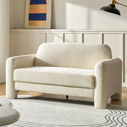 HULALA HOME 60" Modern Curved Loveseat Sofa, Comfy Chenille Couch Small Love Seat with Wrapped Armrests, 2 Seater Sofa for Living Room, Easy Assembly, Ivory