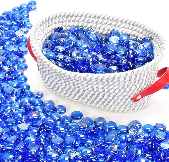 GasSaf Blue Fire Glass Beads for Outdoor Fire Pit, Fireplace, Replaces Existing Gas Logs & Lava Rocks, 3/4 Inch Glass(20 Pound)(Pacific Blue Reflective)