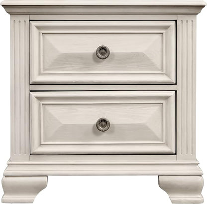 Roundhill Furniture Renova Distressed Parchment Wood Bedroom Set, Panel Bed, Dresser, Mirror, Nightstand, King