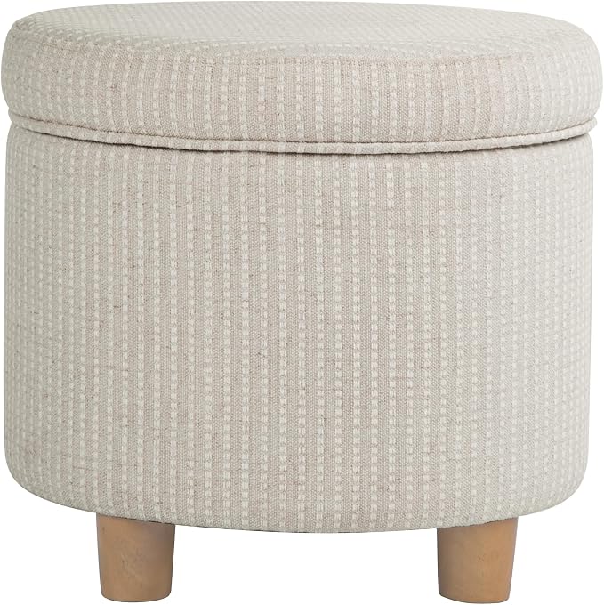 HomePop 19" Round Storage Ottoman - White Woven Stripe