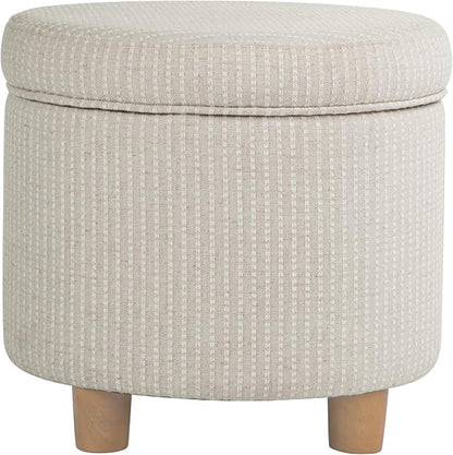 HomePop 19" Round Storage Ottoman - White Woven Stripe