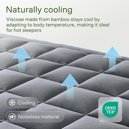 Niagara Sleep Solution Ultra Soft Twin XL Size Mattress Topper - Rayon Derived from Bamboo Pillow Top Mattress Pad for Back Pain Relief - Naturally Cooling for Hot Sleepers, Gray
