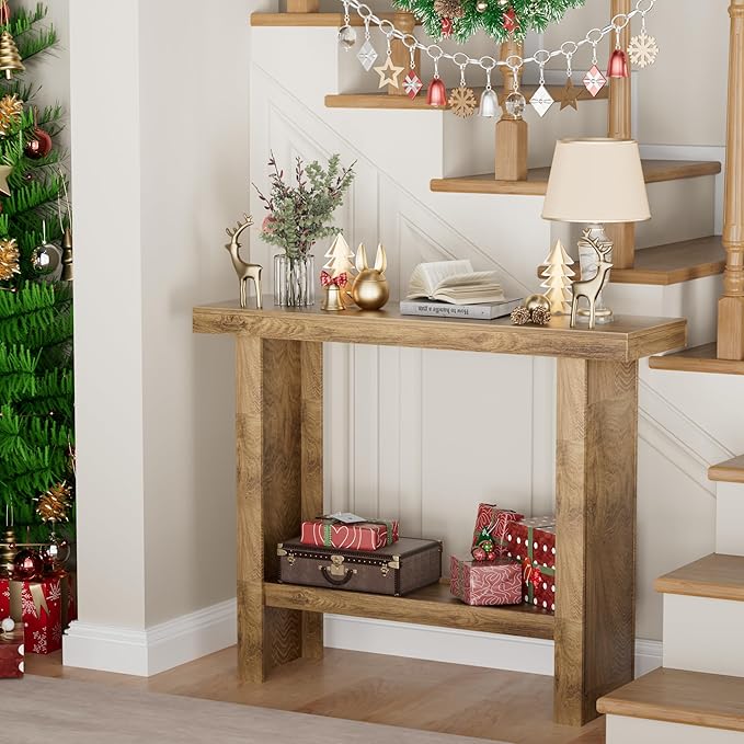 LIFECHOVY Farmhouse Wood Entryway Table Narrow Console Tables with Storage Behind The Couch Sofa, Entrance Side Table with Shelves for Hallway, Living Room, Foyer, Rustic