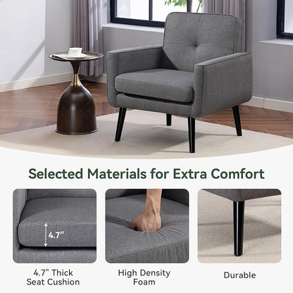 Vogue Furniture Direct Accent Chair Set of 2, Fabric Modern Chair with Wooden Frame, Cozy Armchair Reading Chair with Comfy Back for Apartment, Living Room, Bedroom, Small Space, Corner, Grey