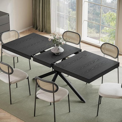 Extendable Dining Room Table for 4 6 8, 55"-71" Long Rectangle Kitchen Table,Wood Expandable Dining Table with Hidden Leaf & Storage, Space Saving, for Kitchen Dining Living Room, Modern, Black