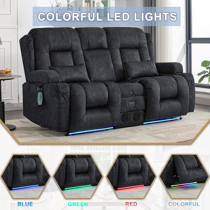 URRED Power Loveseat Recliner Sofa with Massage and Heat, Wall Hugger Reclining Loveseat with Console, RV Couch Home Theater Seating with LED Lights for Living Room (Dark Grey, 67" - 2 Seats)