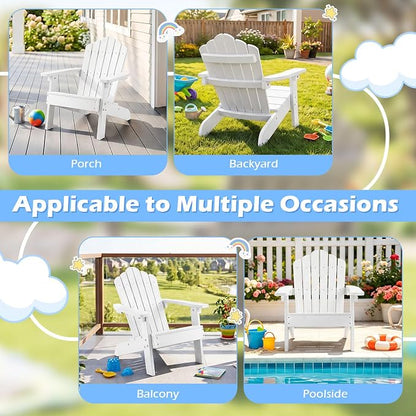 Costzon Kids Adirondack Chair, All-Weather HIPS Toddler Outdoor Chair, Wooden Textured Plastic Fire Pit Chair, Kids Patio Chair for Backyard Lawn Garden, Fits Children Age 3-7 Years (1, White)
