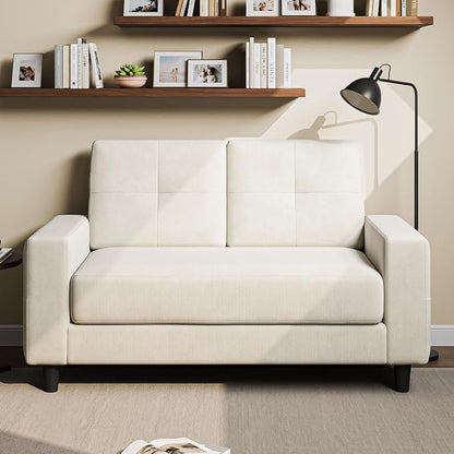 Loveseat Sofa丨53 inch Love Seat Small Couch for Small Space 丨7.5” Thick Seat Cushion Sofas for Bedroom丨Chenille Mini Couch for Apartment Beige