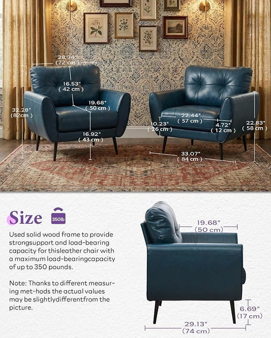 TYBOATLE Accent Chair, Comfy Modern Living Room Blue Leather Reading Accent Chairs Tufted Mid Century Arm Chair Small Salon Chair for Office Bedroom (1, Blue)