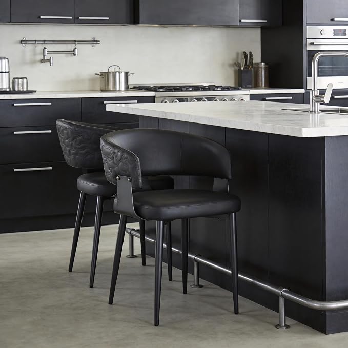 Atoll Modern Accent Dining Chairs Set of 2 with Upholstered PU Leather Seat & Curved Back, Metal Legs, Mid-Century Kitchen Chair for Dining Room, Living Room or Office (2, Black)