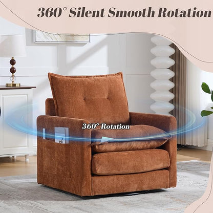 Swivel Accent Chair Set of 2, Modern Swivel Barrel Chair for Living Room, 360 Degree Comfy Square Accent Barrel Chair, Upholstered Sofa Armchair for Bedroom,Reading, Chenille, Brown