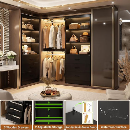 Aheaplus 47.2" Closet Drawers System, 3.94FT Wood Closet Organizer System with 6 Drawers, Modular Small Walk-in Closets Storage Unit, Set of 2, Black (47.2" L x 13.8" W x 71" H)