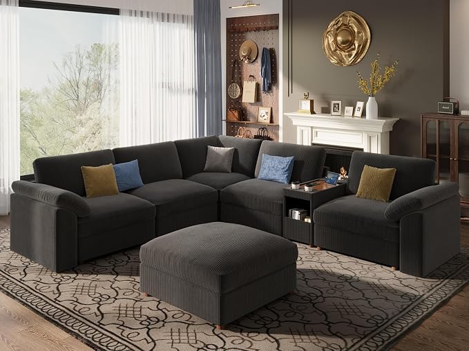 EASE MOOSE Extra Large Sectional Modular Sofa,U Shape Modular Deep Seat Sectional Couch with Console,Removable Washable