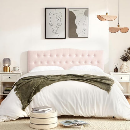 Tufted Headboard California King Size, Sturdy Solid Wood Head Board, Pink | Upholstered California King Headboard with Solid Wood Legs, Adjustable Height 37-51 in, Fabric Button Diamond HeadBoards