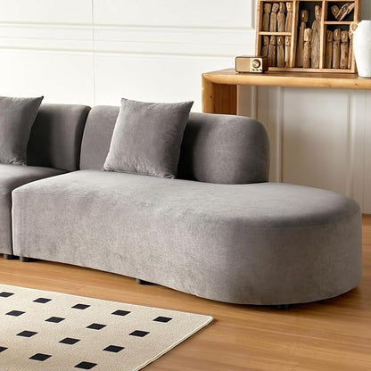 Container Furniture Direct 132" Curved Sofa with Throw Pillows, 6 Seater Luxury Velvet Couch with Half Moon Design and High-Density Foam, Ideal for Modern Living Room, Office & Apartment, Grey