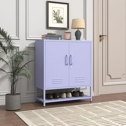 Wide 3-Tier Metal Shoe Storage Cabinet, Multifunctional Household Shoe Organizer with Adjustable Shelves for Home & Entryway Purple 33" H X 29.5" W X 13.8" D
