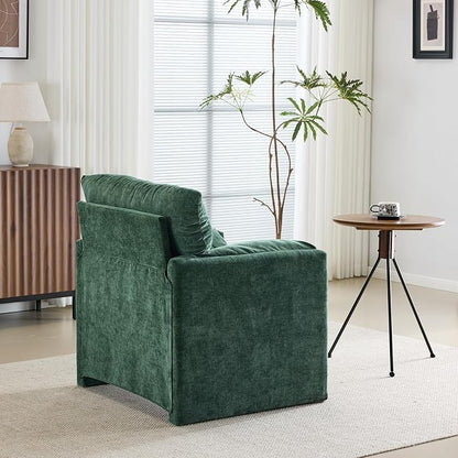 34" Wide Accent Chair for Living Room, Chenille Oversized Armchair Modern Upholstered Lounge Chair Mid-Century Reading Chair for Bedroom Comfy Single Sofa Chair, Green