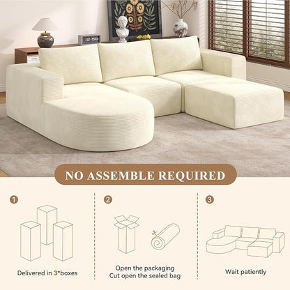 U-Shaped Boneless Couches for Living Room with Chaise,104" Modular Sectional Sofa with Convertible Ottoman,Cozy Cloud Couch with U-Shaped,Sponge Compression Sofas in a Box