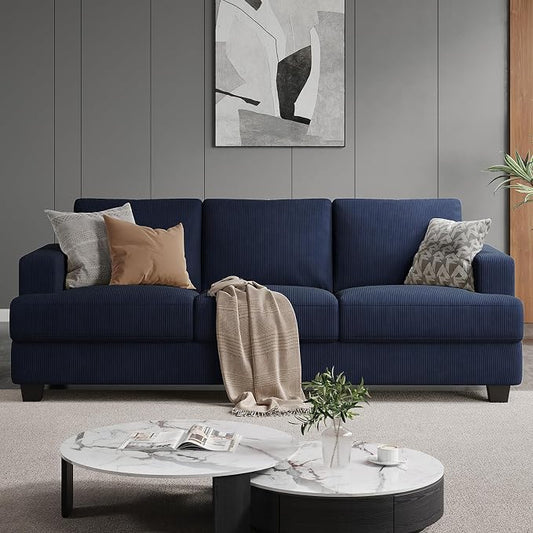 COPIAE 89 Inch Sofa with Extra Deep Seats Oversize, 3 Seater Sofa for Living Room, Modern Couch and Sofa, Comfy Armrests and Seats and Backrests, Easy Installation, Corduroy Fabric Blue